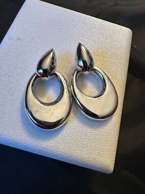 Bold Vintage Sterling Silver 925 Modernist Door Knocker Earrings - 10.4g
